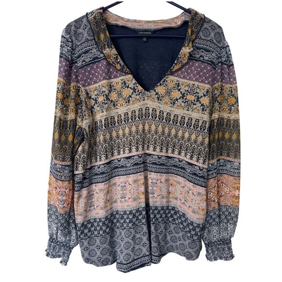 Lucky Brand V-Neck Sheer Sleeve Blouse‎ Size Large - Picture 1 of 7